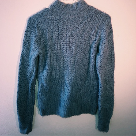 Blue Fuzzy Turtle-Neck Sweater - Picture 2 of 5